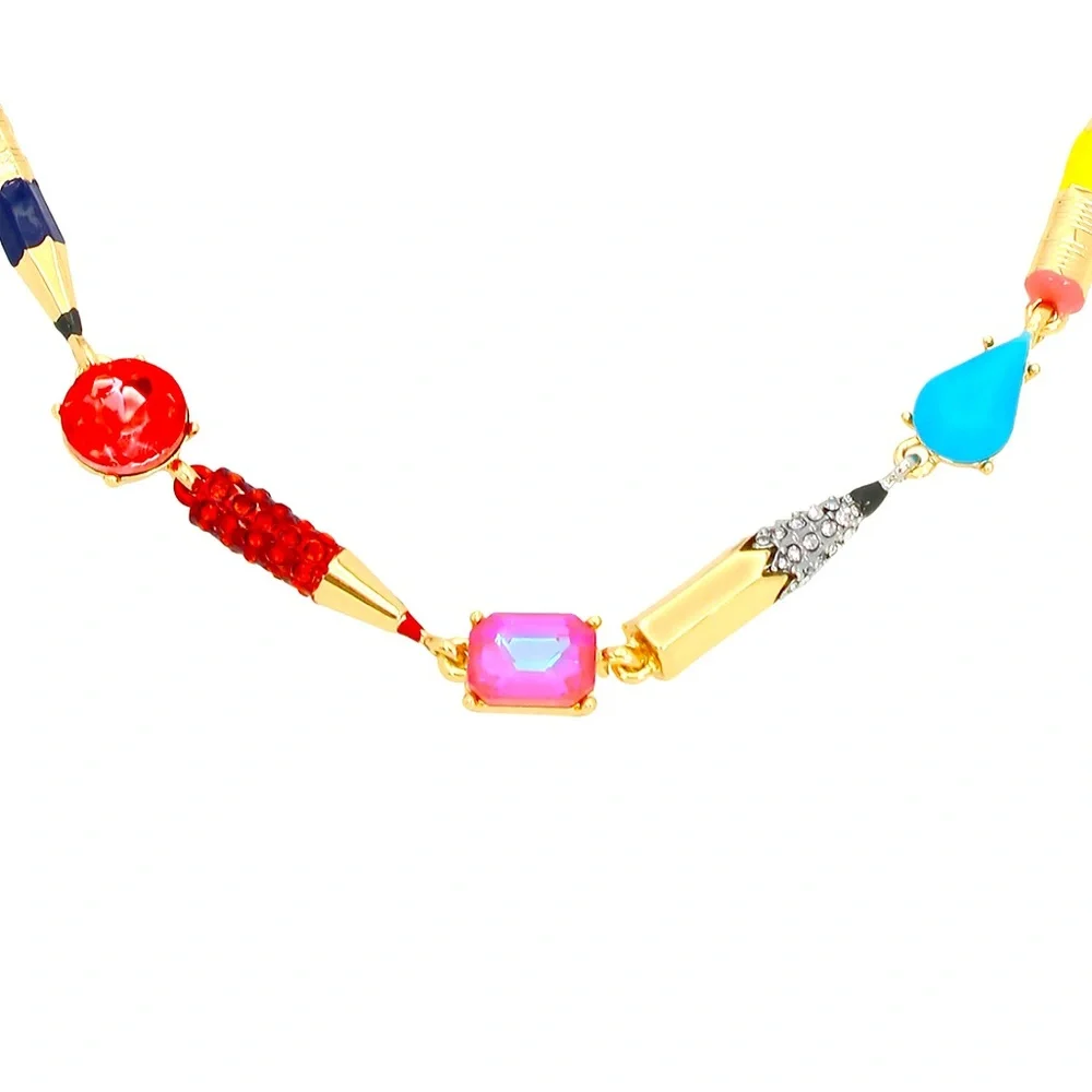 New Betsey Johnson Faux Stone Back To School Pencil Collar Necklace - Picture 4 of 10